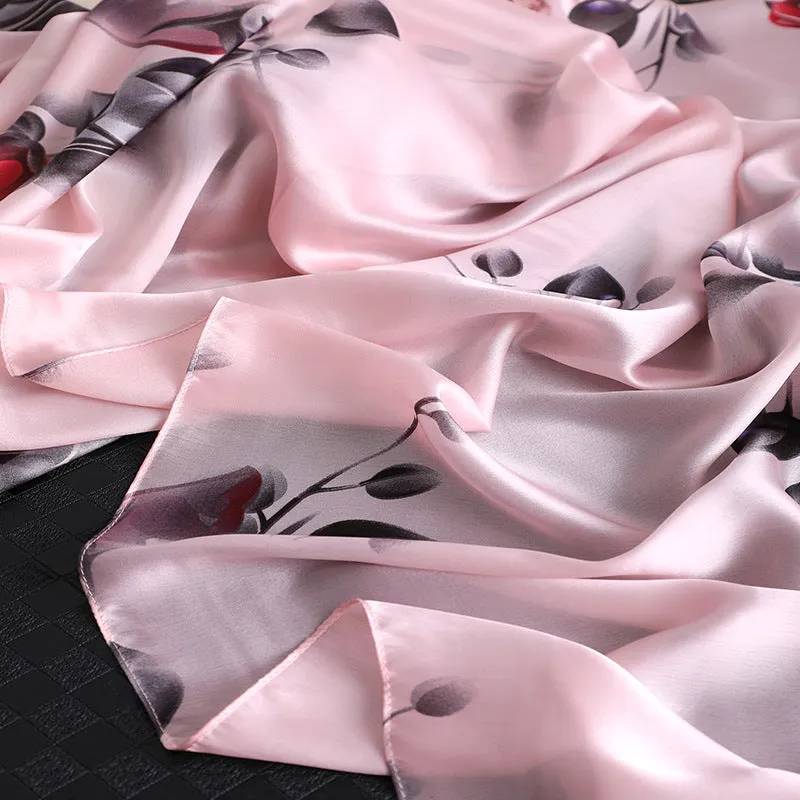 Flower Print Silk Scarf Shawl Wrap for Women Ladies Girls 90x180