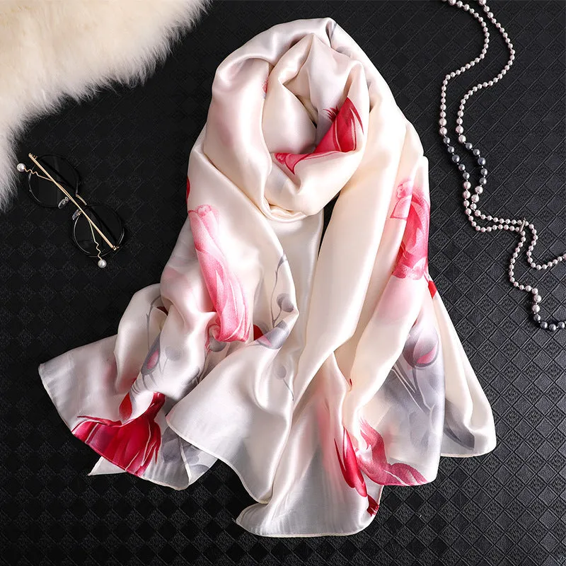 Flower Print Silk Scarf Shawl Wrap for Women Ladies Girls 90x180