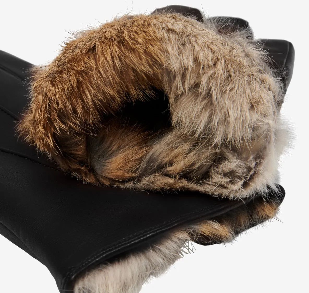 Francesca (black) - Italian lambskin leather gloves with brown rabbit fur lining