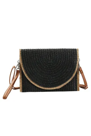 Frayed Trim Two Tone Straw Clutch & Crossbody Black - Pack of 6