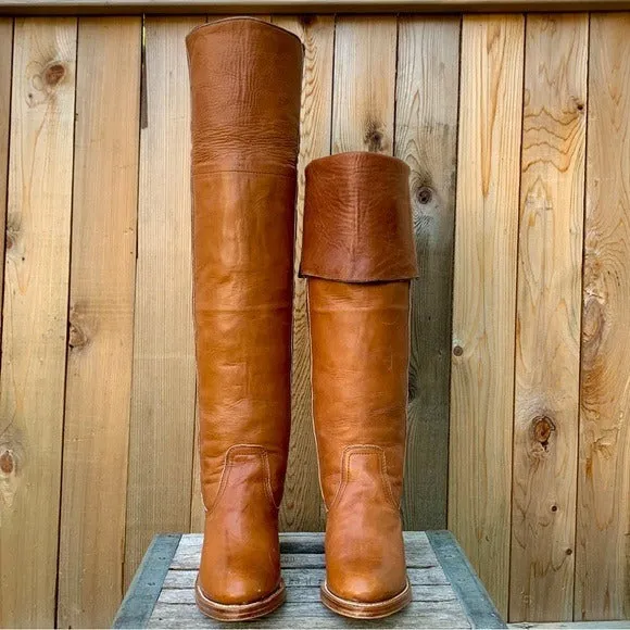 FRYE True Vintage Black Label Over the Knee Tall Knee High Brown Western Boots
