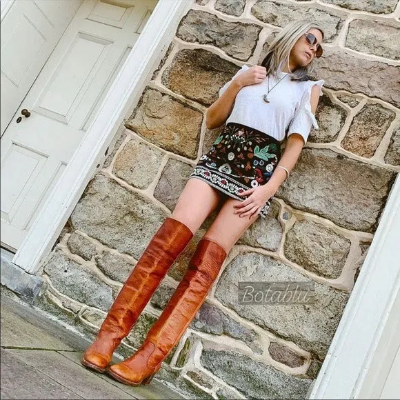 FRYE True Vintage Black Label Over the Knee Tall Knee High Brown Western Boots