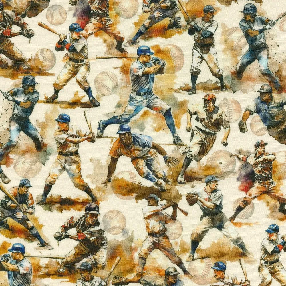 Game Day by Robert Kaufman Fabrics BASEBALL PLAYERS/VINTAGE