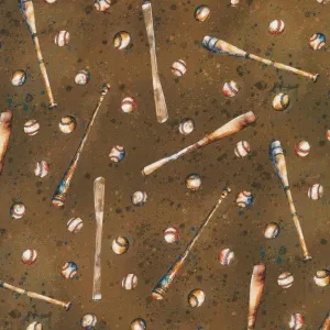 Game Day by Robert Kaufman Fabrics BASEBALLS AND BATS/SUEDE