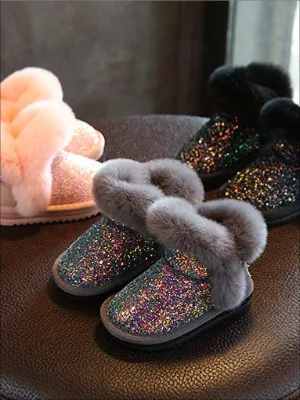 Girls Sparkle Furry Ankle Boots By Liv and Mia
