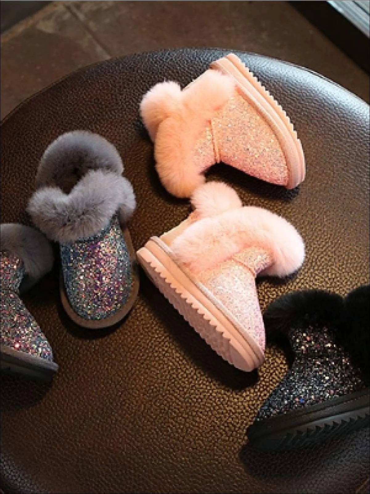 Girls Sparkle Furry Ankle Boots By Liv and Mia