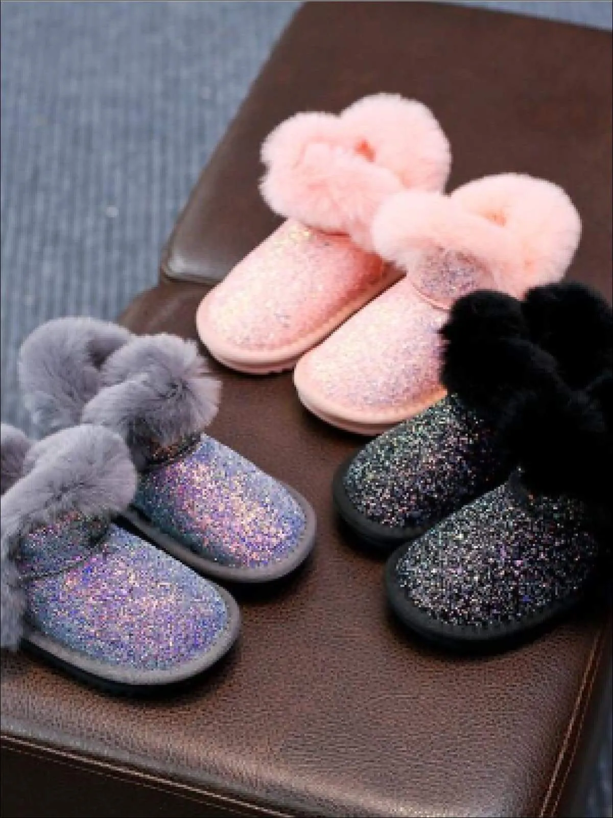 Girls Sparkle Furry Ankle Boots By Liv and Mia