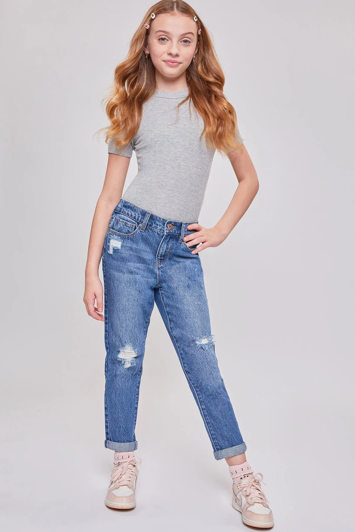 Girls Taylor Relax Fit Elastic Back Roll Cuff Jeans, Pack Of 12
