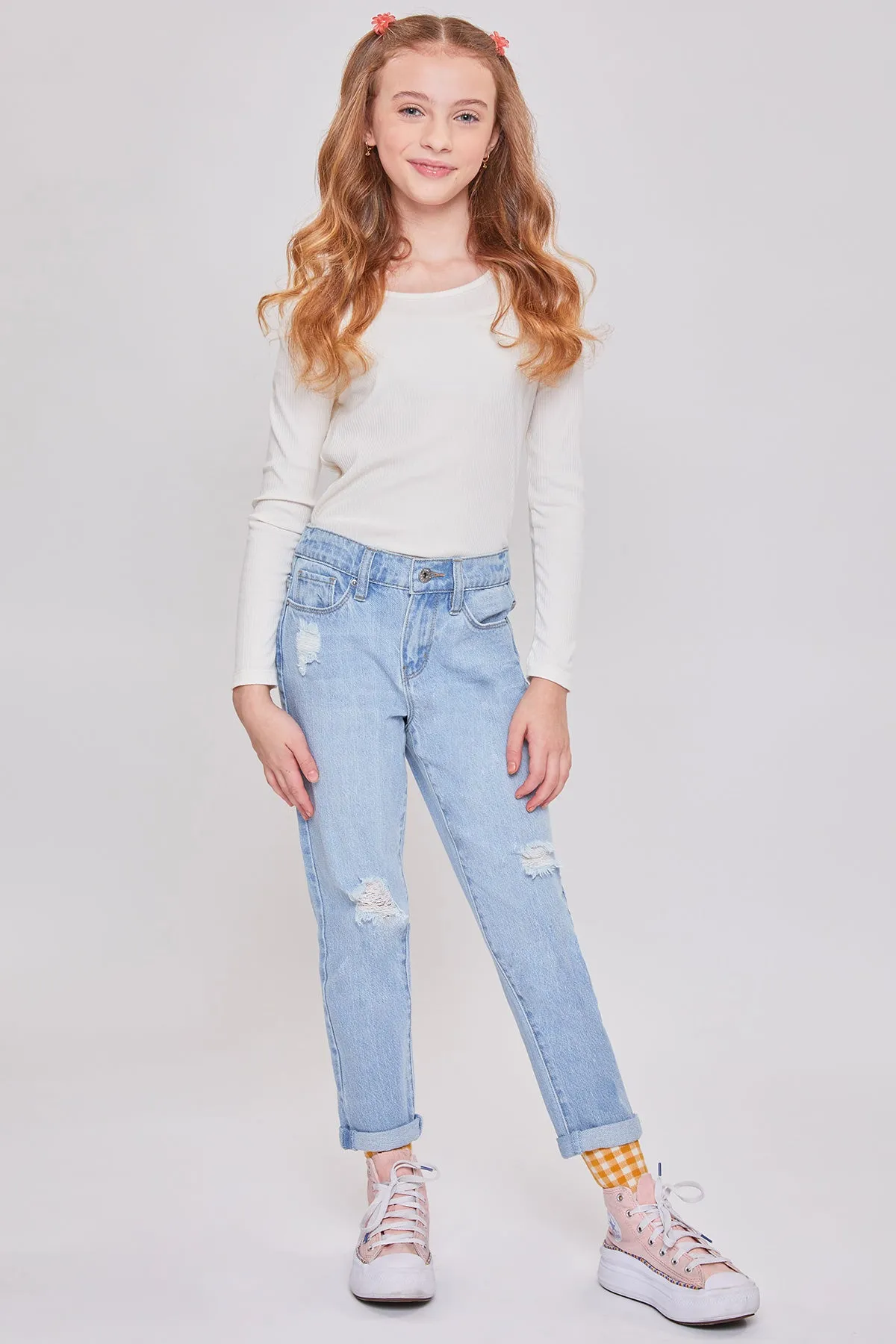 Girls Taylor Relax Fit Elastic Back Roll Cuff Jeans, Pack Of 12