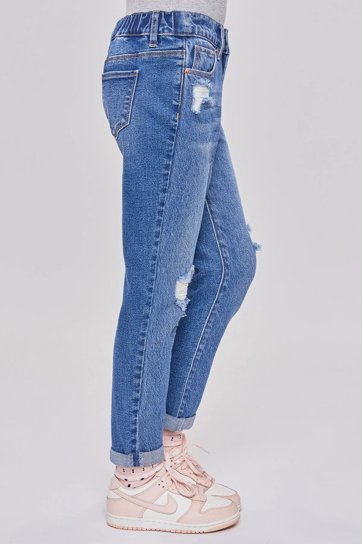 Girls Taylor Relax Fit Elastic Back Roll Cuff Jeans, Pack Of 12