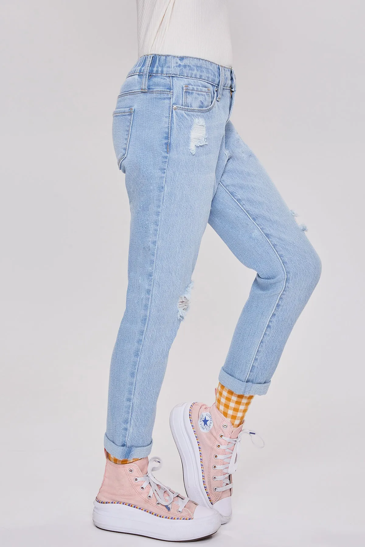Girls Taylor Relax Fit Elastic Back Roll Cuff Jeans, Pack Of 12