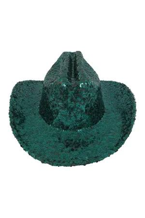 Glitter Solid Color Fedora Cowboy Hat Green  - Pack of 6