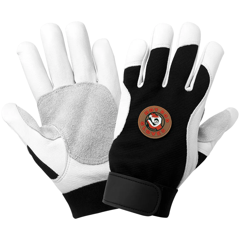 Global Glove & Safety AV3008 Hot Rod Gloves® Premium Grade Grain Goatskin Leather Palm Mechanics Style Gloves, Anti Shock Vibration Dampening Palm