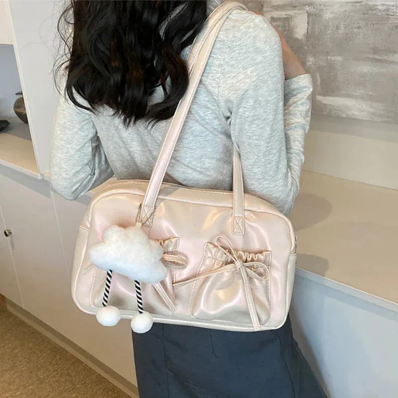 Glossy PU Sewing Thread Shoulder Bag