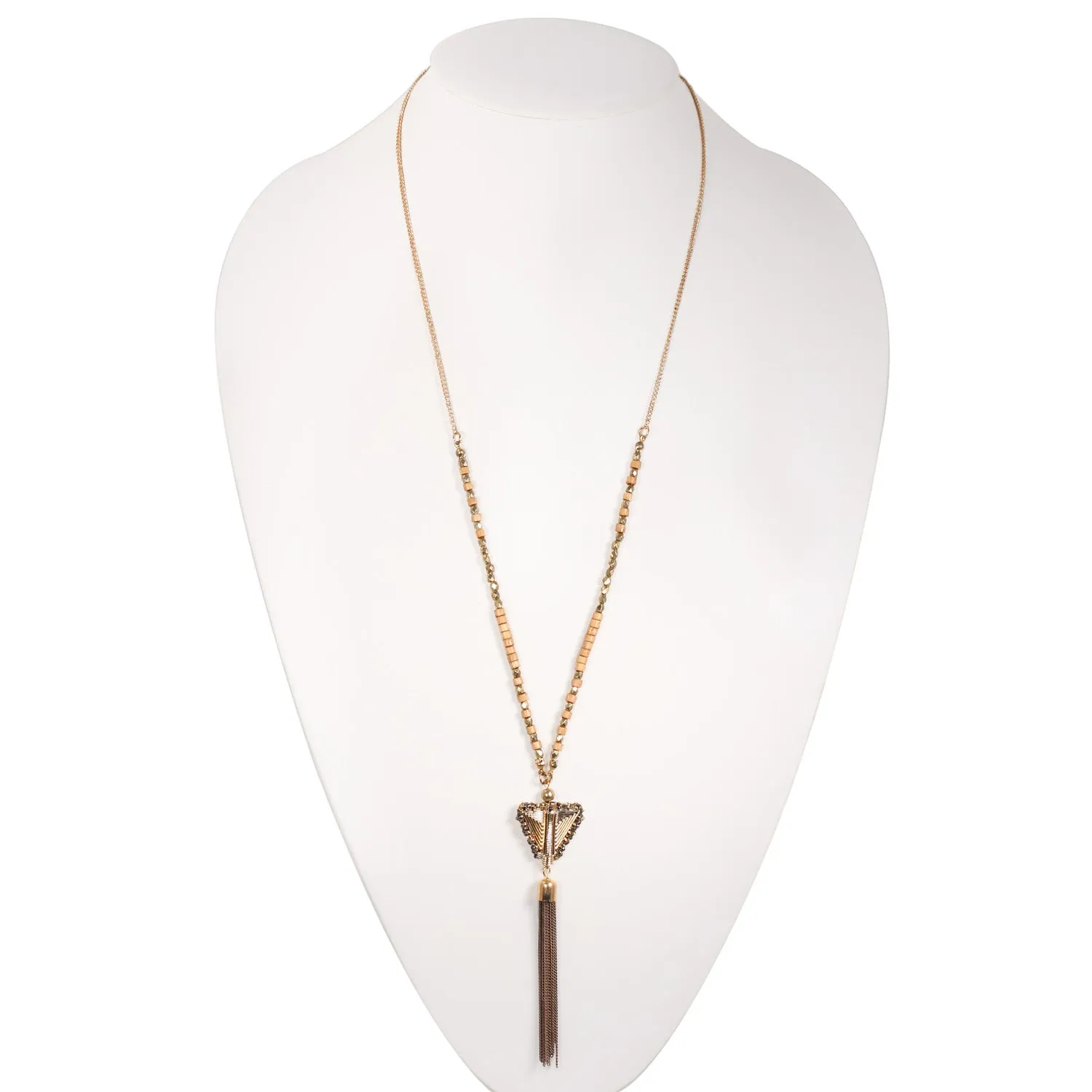 GOLD AND CREAM BEADS TASSEL NECKLACE #SWKK-3368GCOF (NC3)