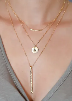Gold Bar Necklace /Long Bar Necklace / Set of 3 Layering Necklaces / Personalized Disk Necklaces Layering Necklaces Layered and Long