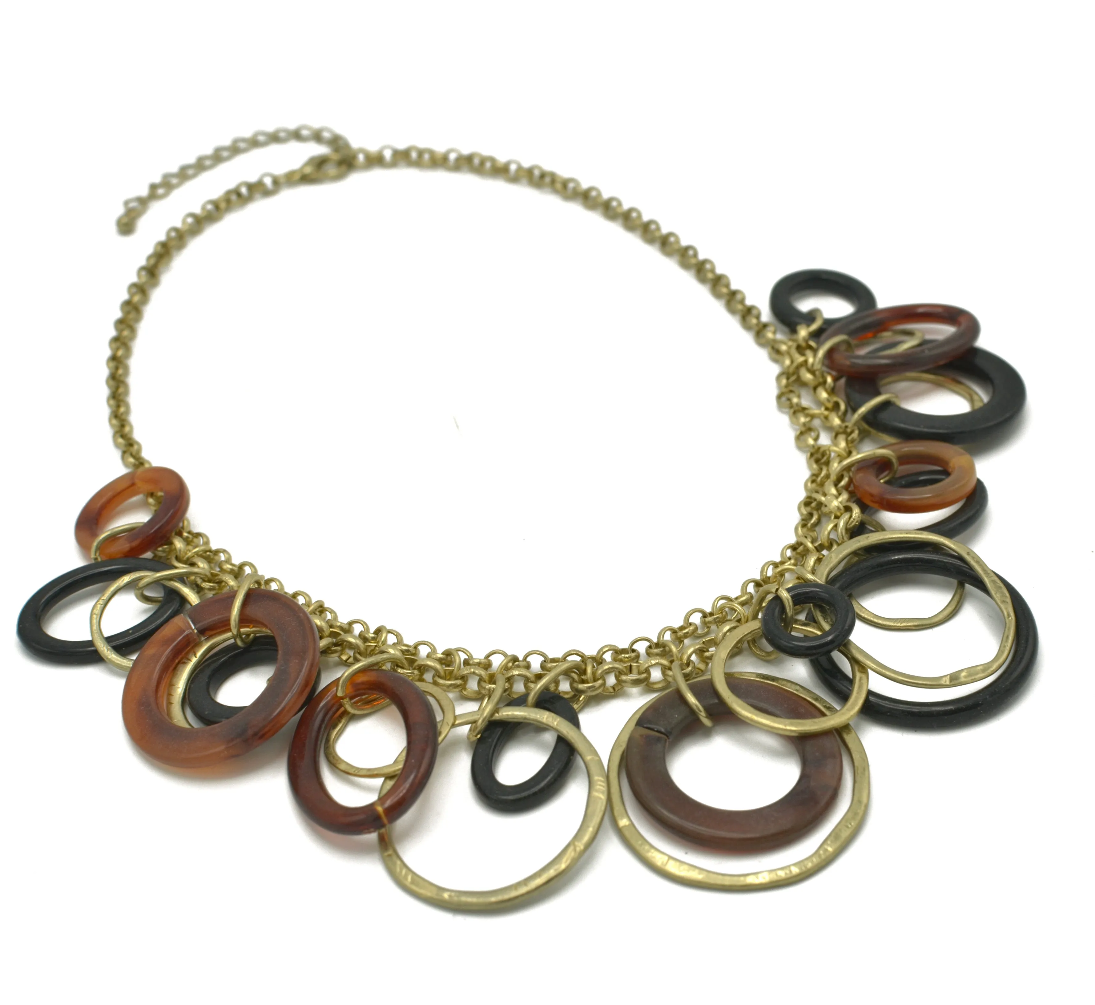 GOLD BROWN AND BLACK CIRCLE CHARM NECKLACE # SC30085_G-BROWN (MA5)