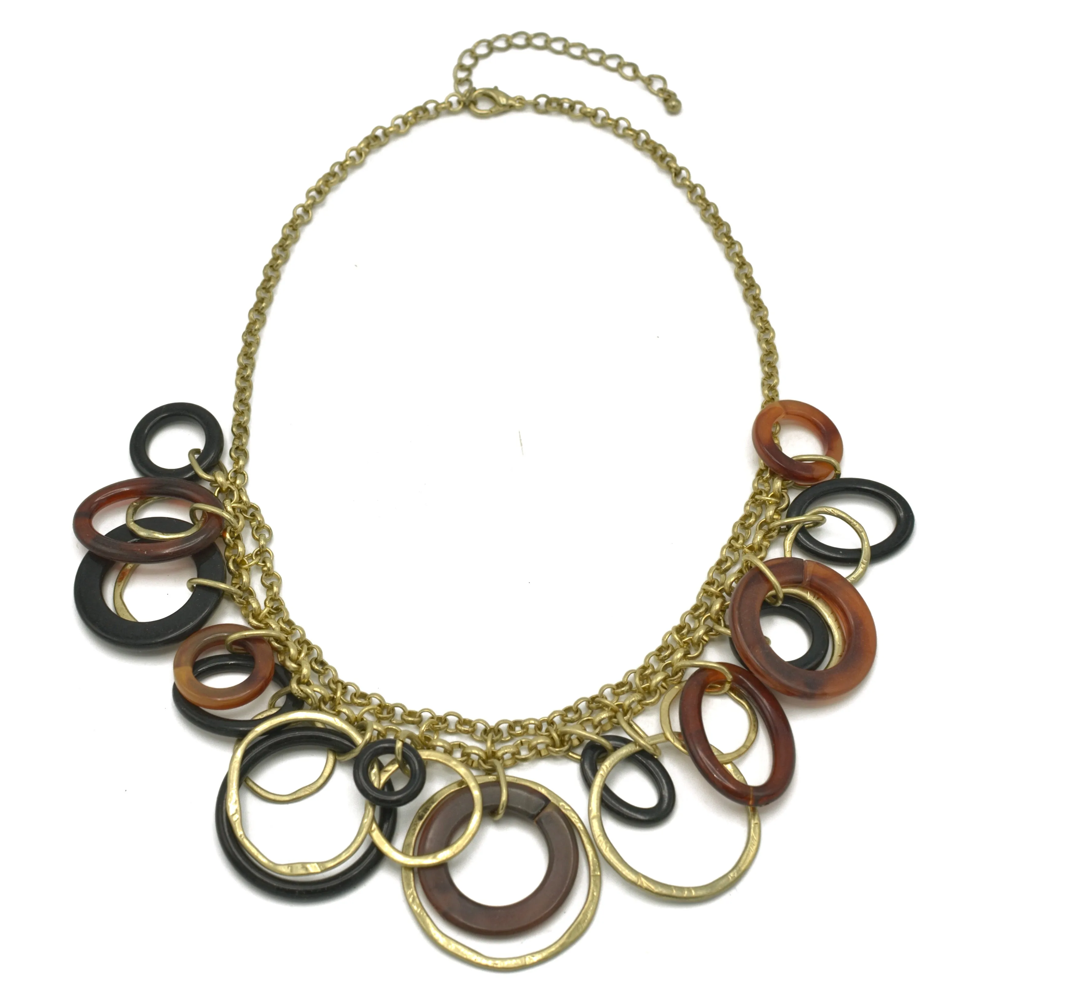 GOLD BROWN AND BLACK CIRCLE CHARM NECKLACE # SC30085_G-BROWN (MA5)