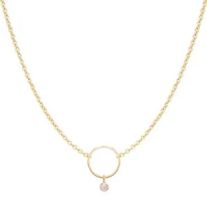 Gold Circle Necklace with Diamond Drop