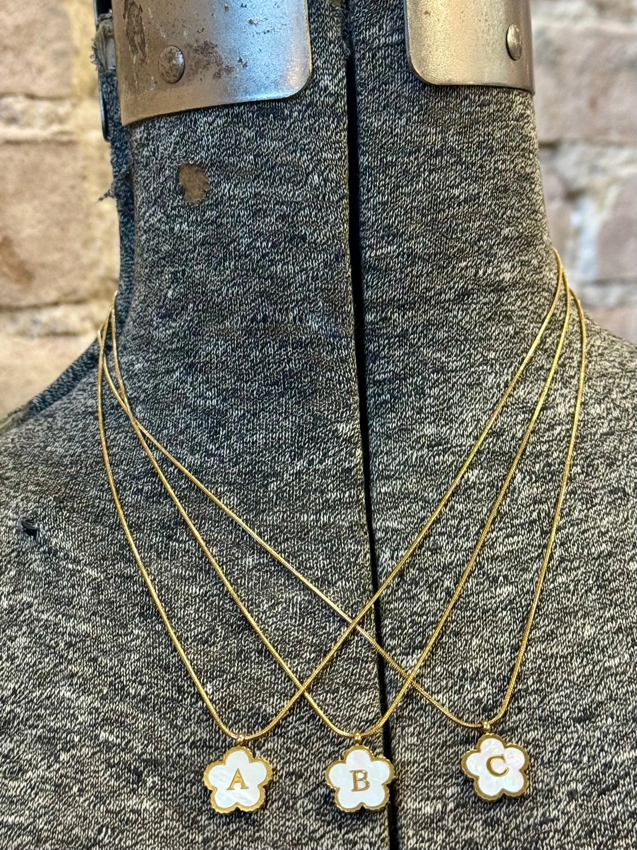 Gold Clover Initial Necklaces