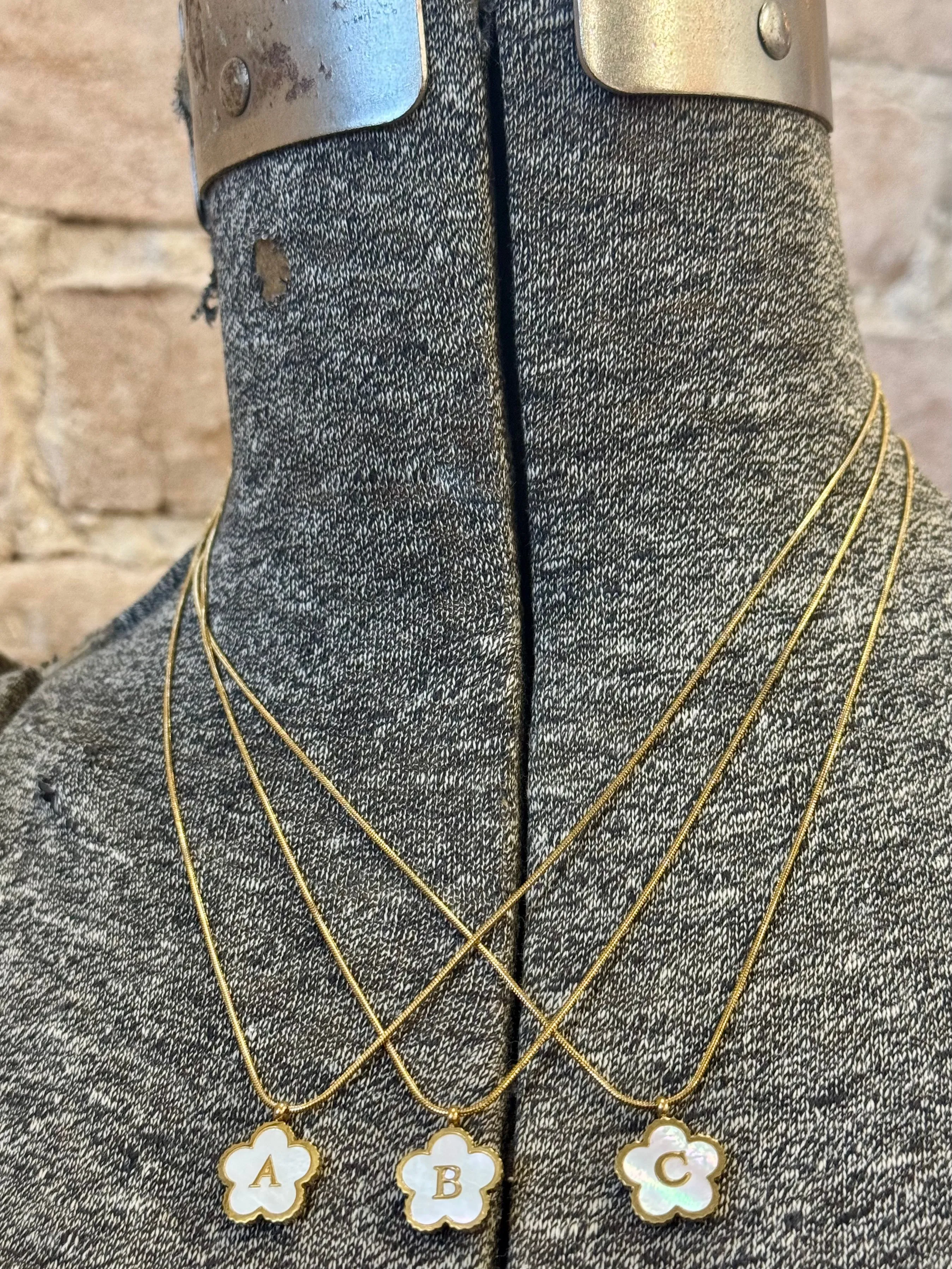 Gold Clover Initial Necklaces