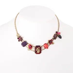 GOLD SQUIRREL AND ACORNS FLOWER CRYSTAL  NECKLACES #214RD1501 (1D7)