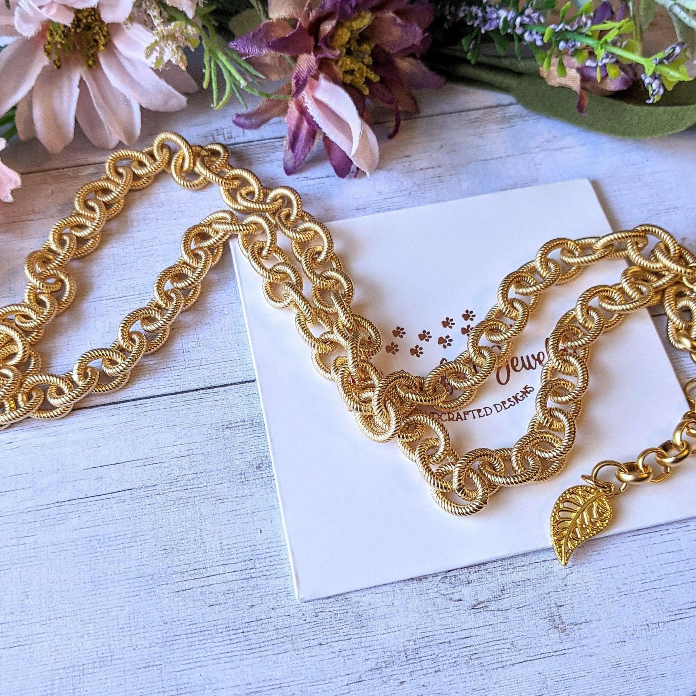 Gold Textured Oval Link Necklace, 24 inch