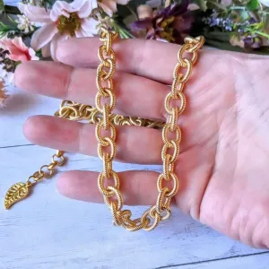 Gold Textured Oval Link Necklace, 24 inch