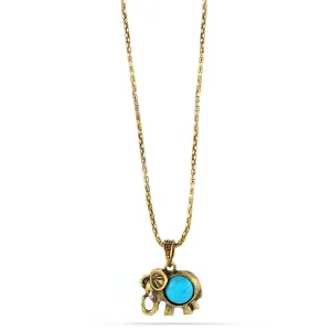GOLD TURQUOISE ELEPHANT PENDANT  NECKLACES #HNN86595GDTQ