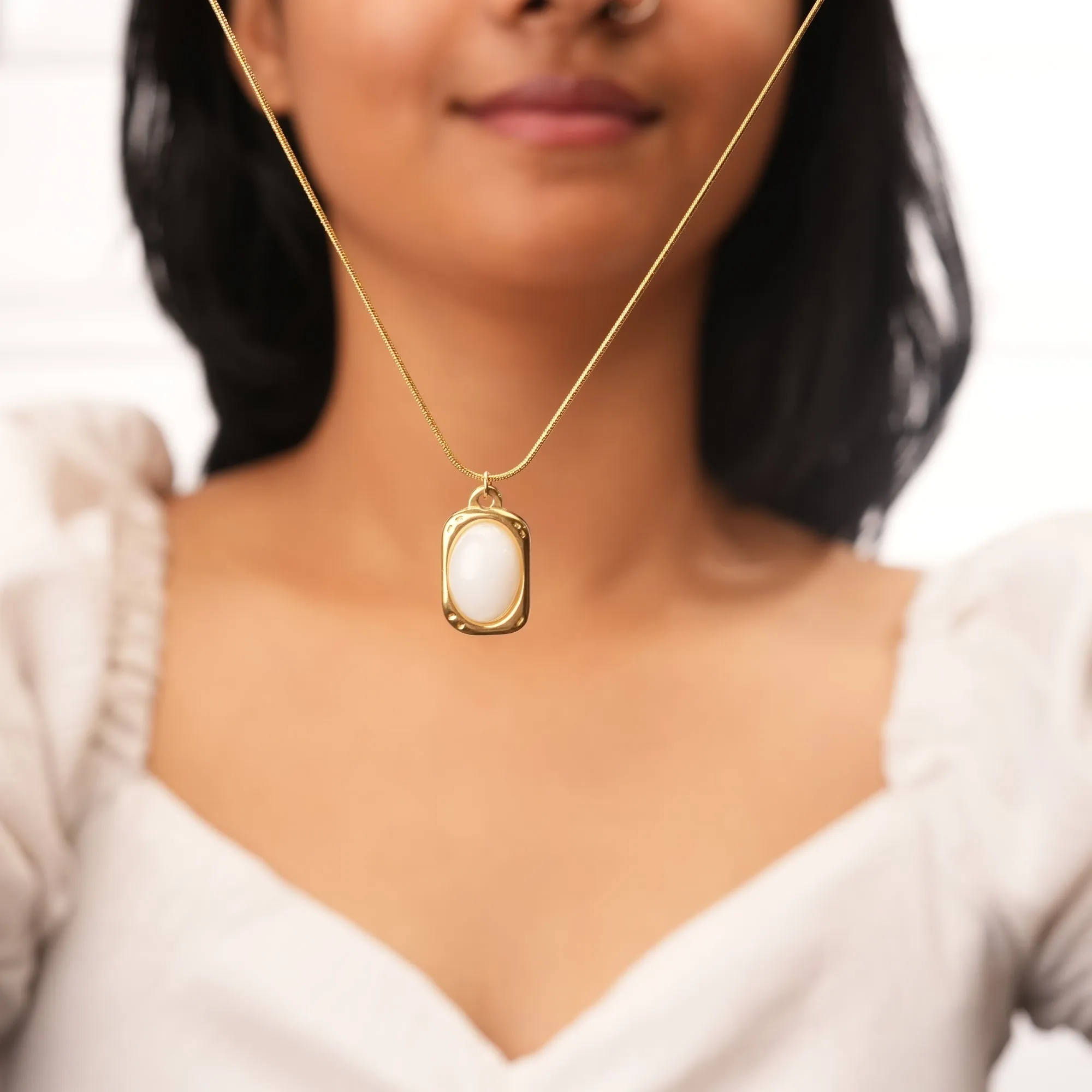 Golden Fairytale Pendant With White Stone Necklace