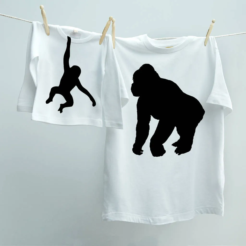 Gorilla and Monkey t shirt Twinset for dad and child