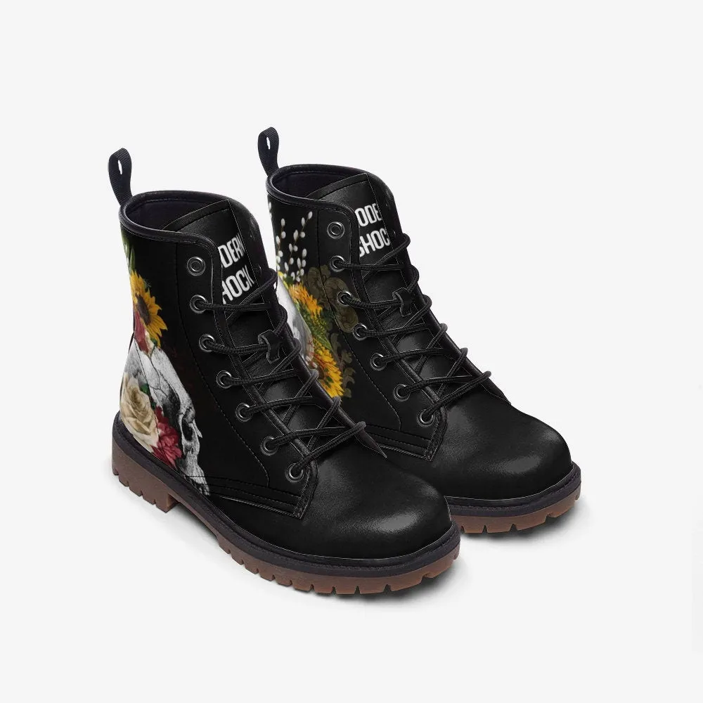 Goth Skull Roses Vegan Leather Unisex Boots