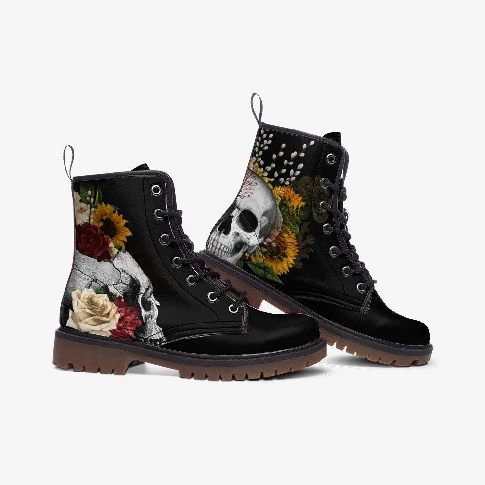 Goth Skull Roses Vegan Leather Unisex Boots