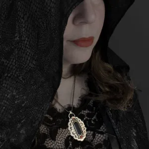 Gothic Vampire Statement Necklace with Black Onyx & Garnet in Sterling Silver