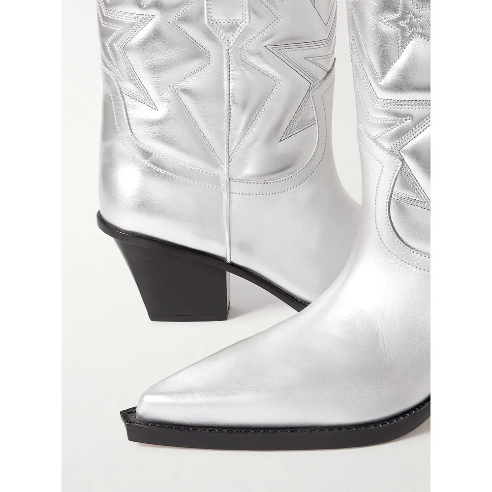Gray Leather Women Ankle Boot