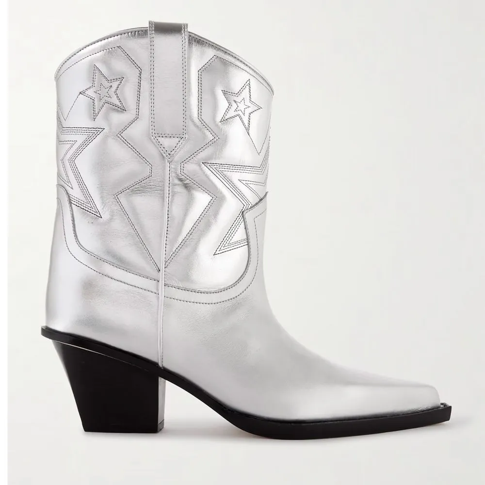 Gray Leather Women Ankle Boot