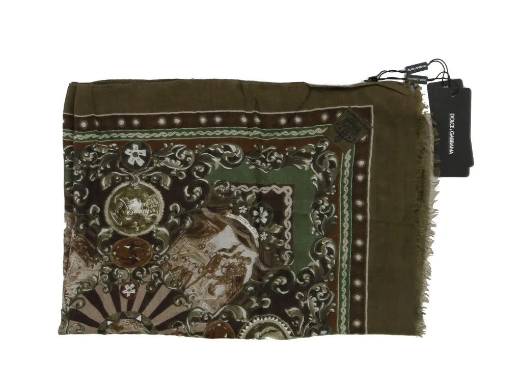 Green Cashmere "Teatro die Pupi" Print Scarf