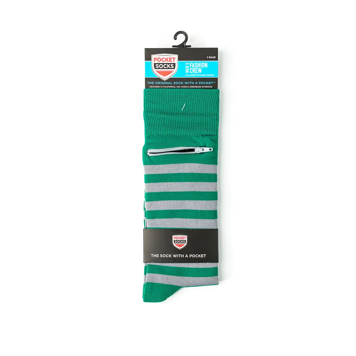 Green - Grey, Fashion Crew Pocket Socks®