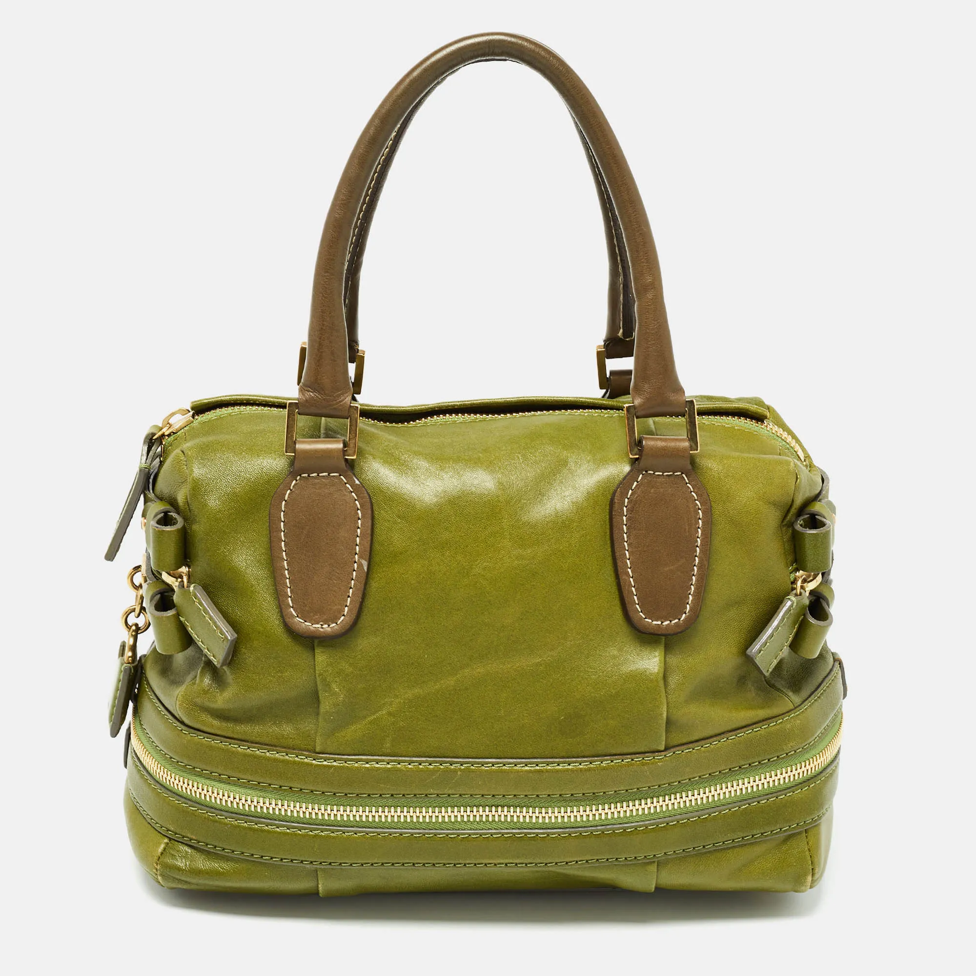Green Leather Andy Expandable Satchel