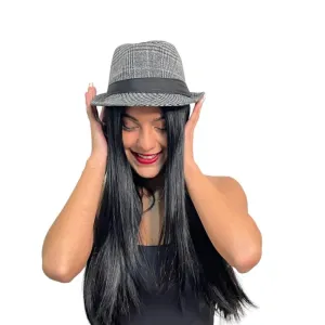 Grey Checkered Fedora Hat S-80