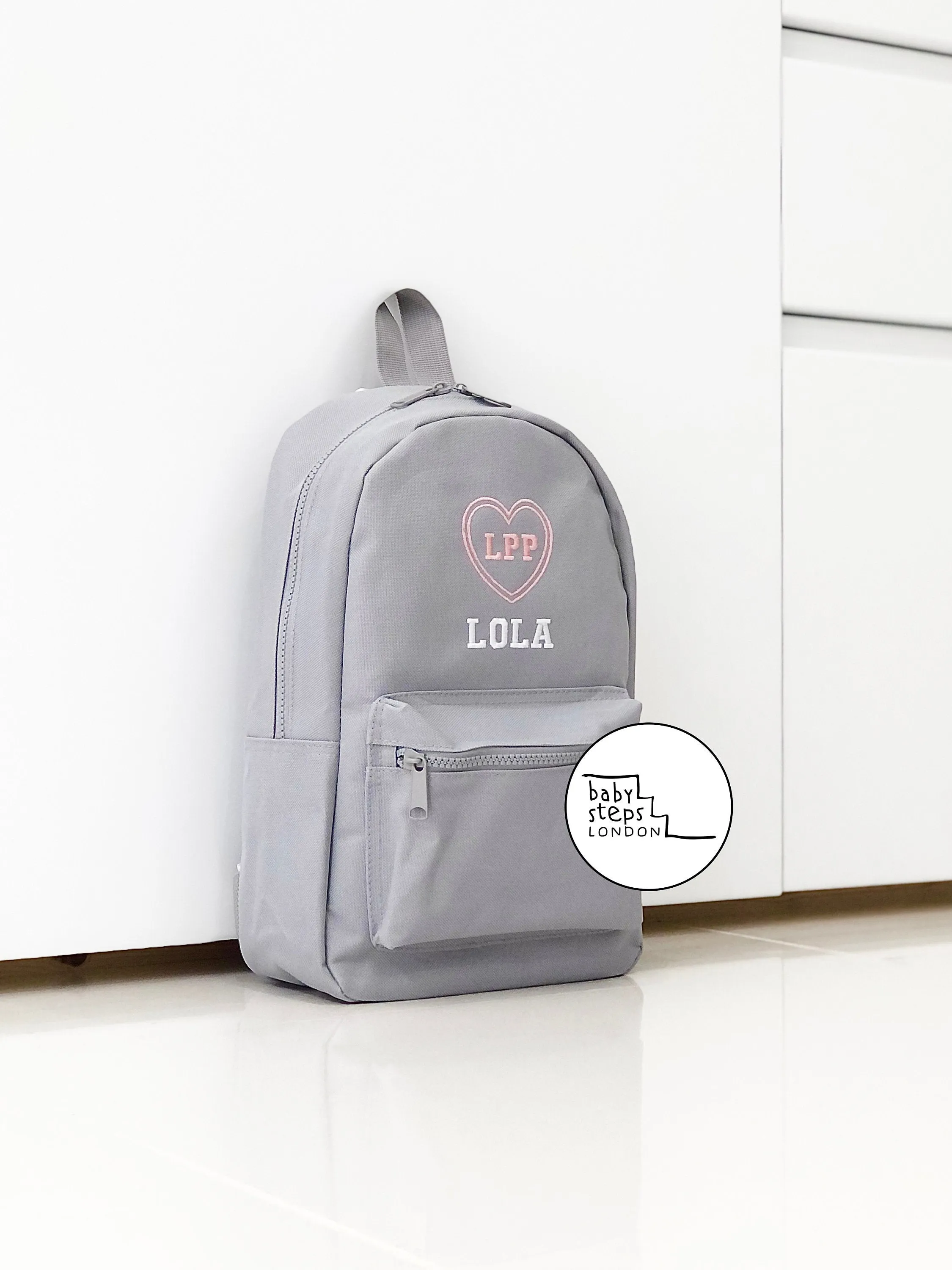 (Grey) Personalised Name & Design Unisex Mini Nursery School Backpack Rucksack Bag