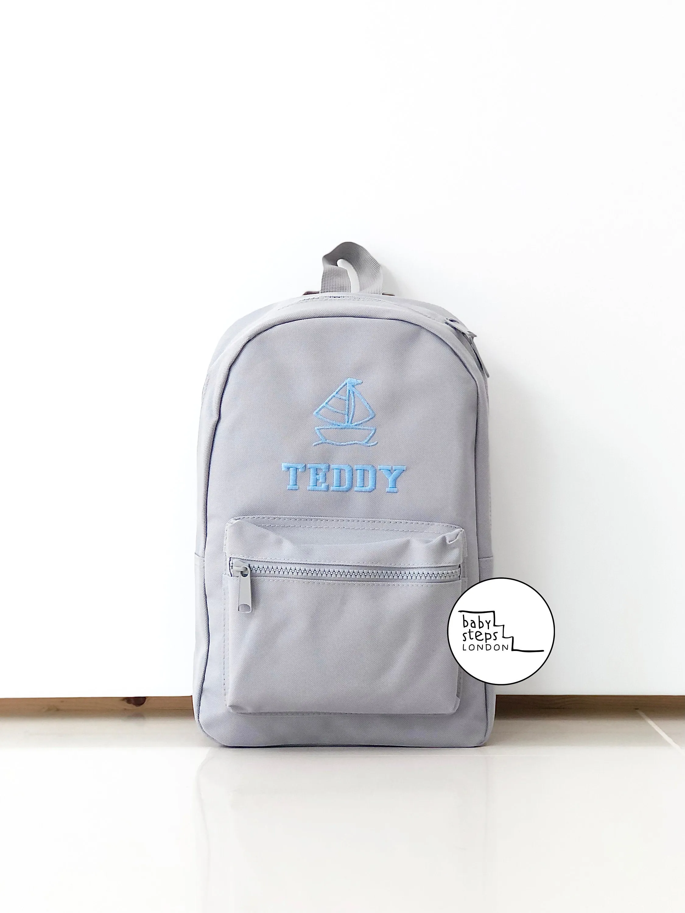 (Grey) Personalised Name & Design Unisex Mini Nursery School Backpack Rucksack Bag