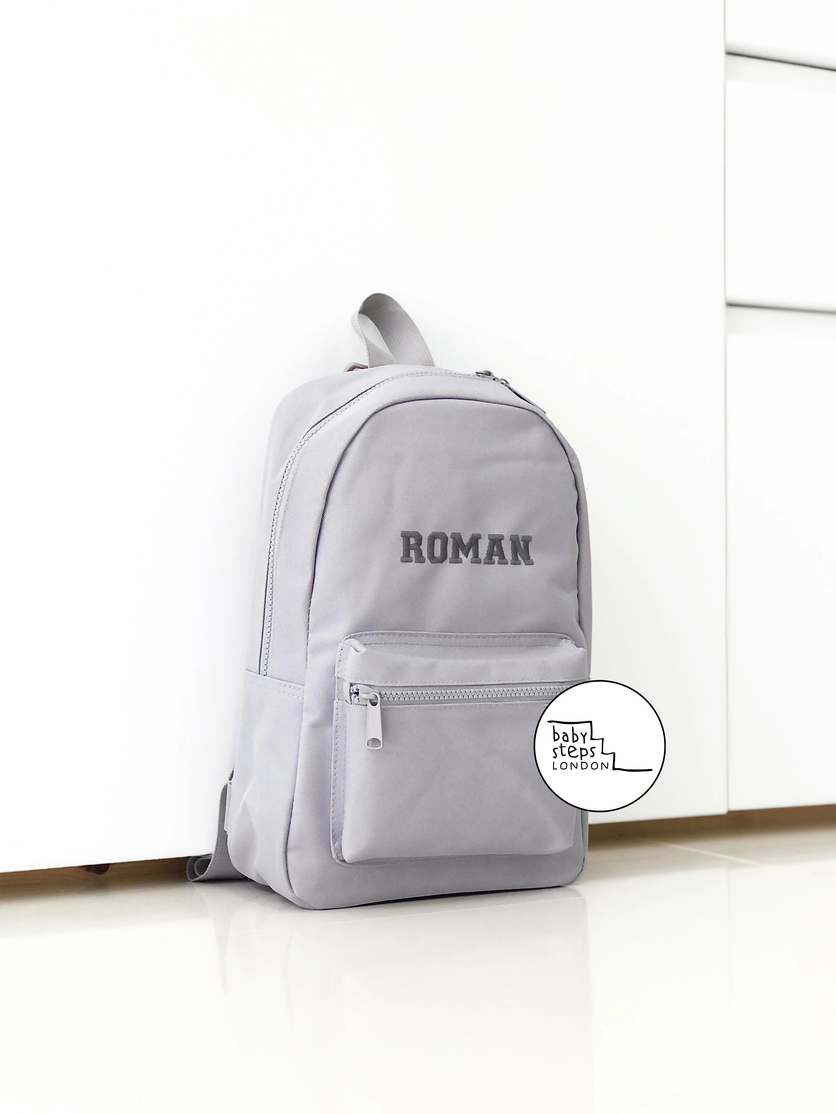 (Grey) Personalised Name & Design Unisex Mini Nursery School Backpack Rucksack Bag