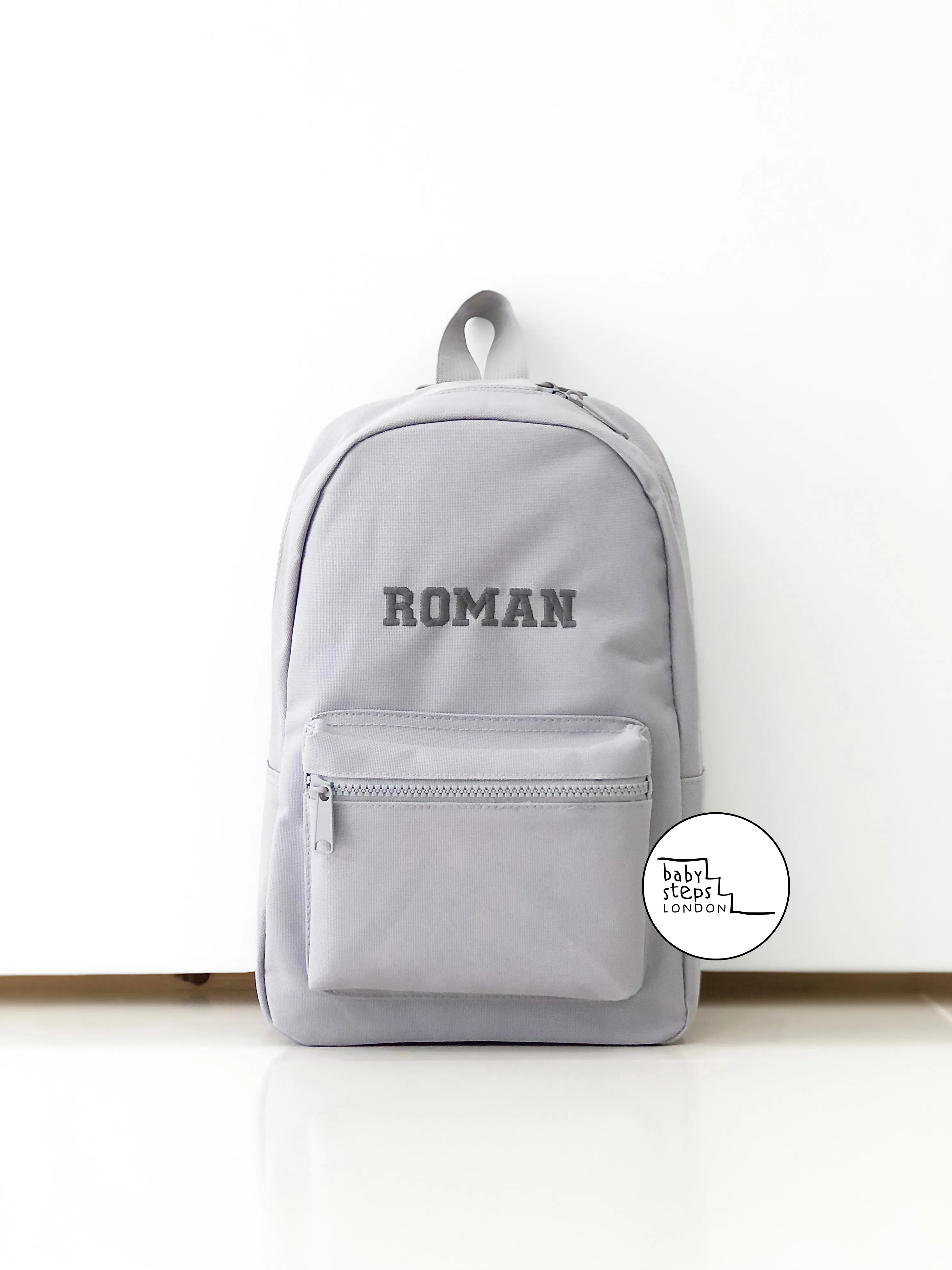 (Grey) Personalised Name & Design Unisex Mini Nursery School Backpack Rucksack Bag