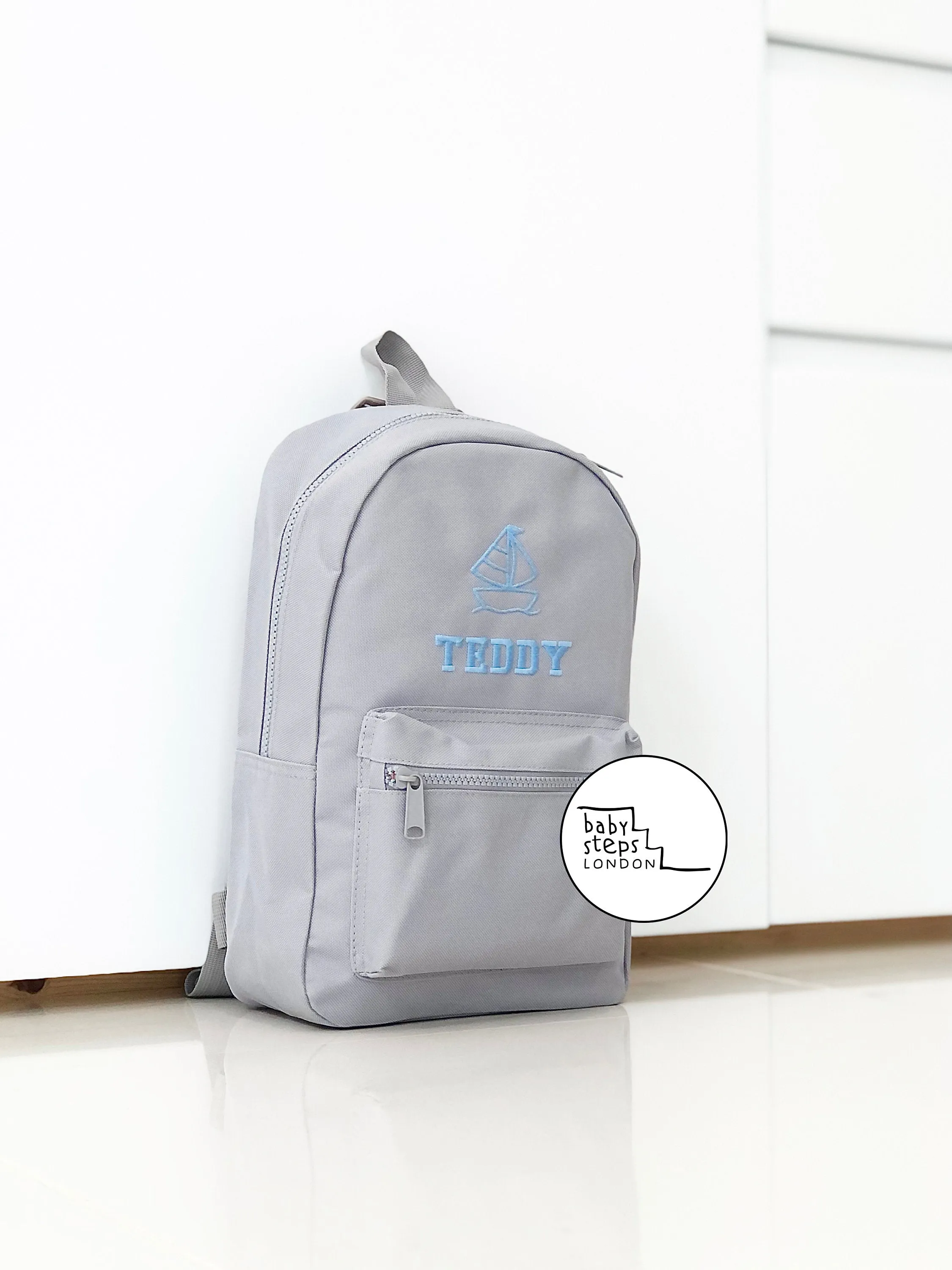 (Grey) Personalised Name & Design Unisex Mini Nursery School Backpack Rucksack Bag