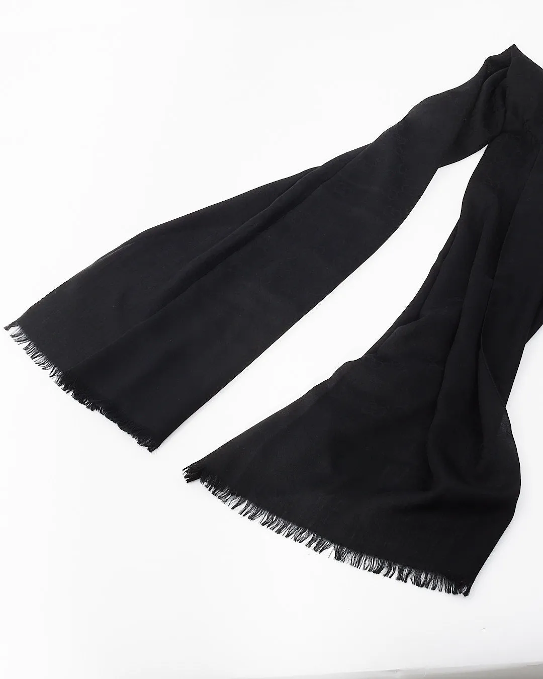 Gucci Black Monogram Wool and Silk Shawl Scarf
