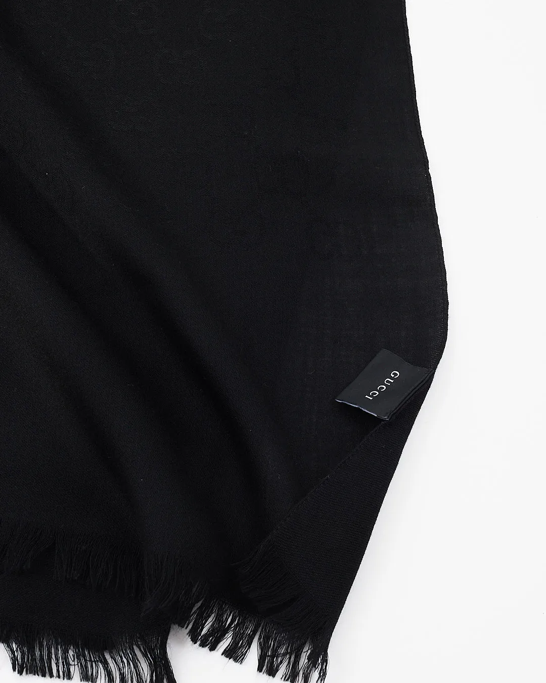 Gucci Black Monogram Wool and Silk Shawl Scarf
