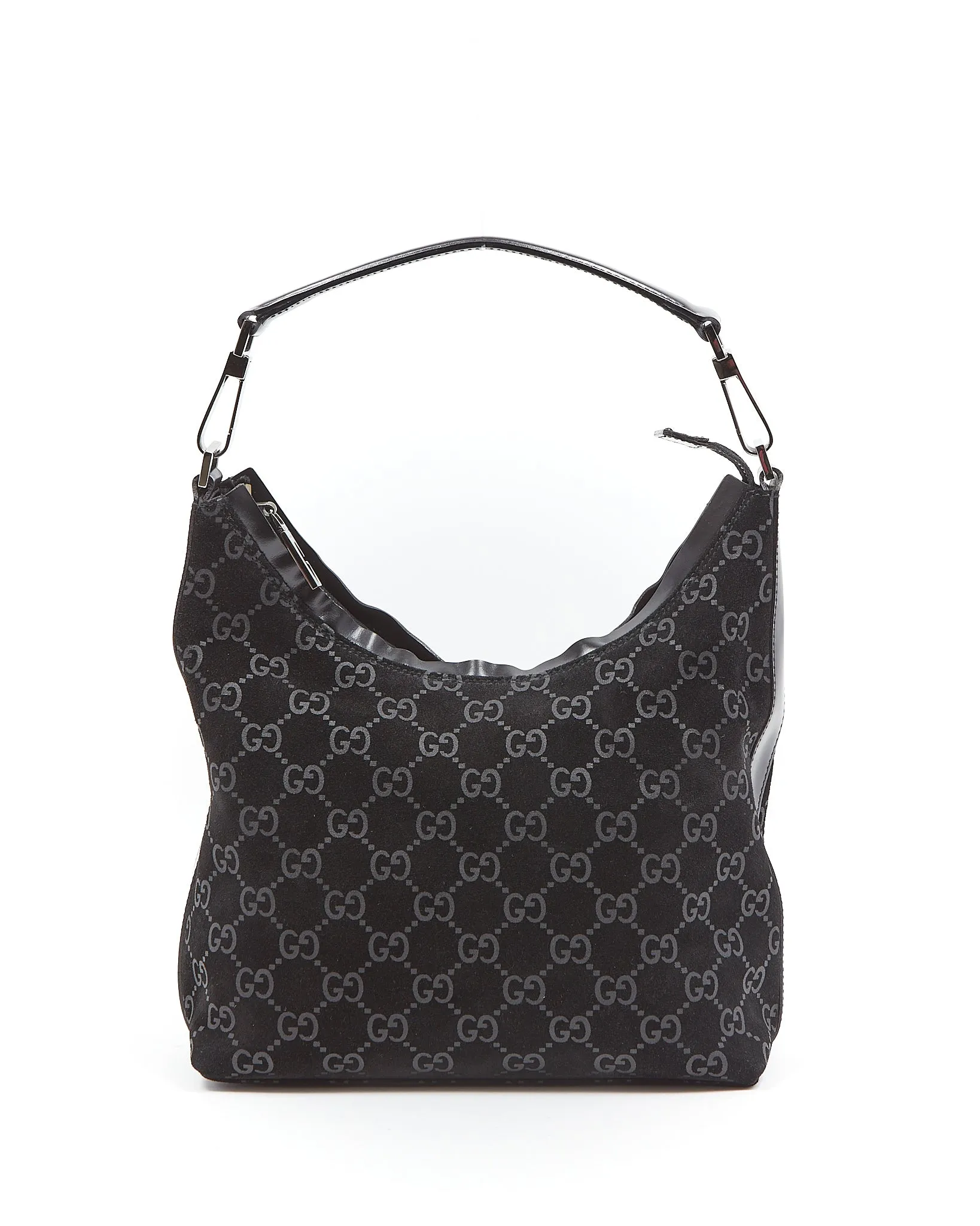 Gucci Black Velvet / Grey Guccissima Small Hobo Shoulder Bag