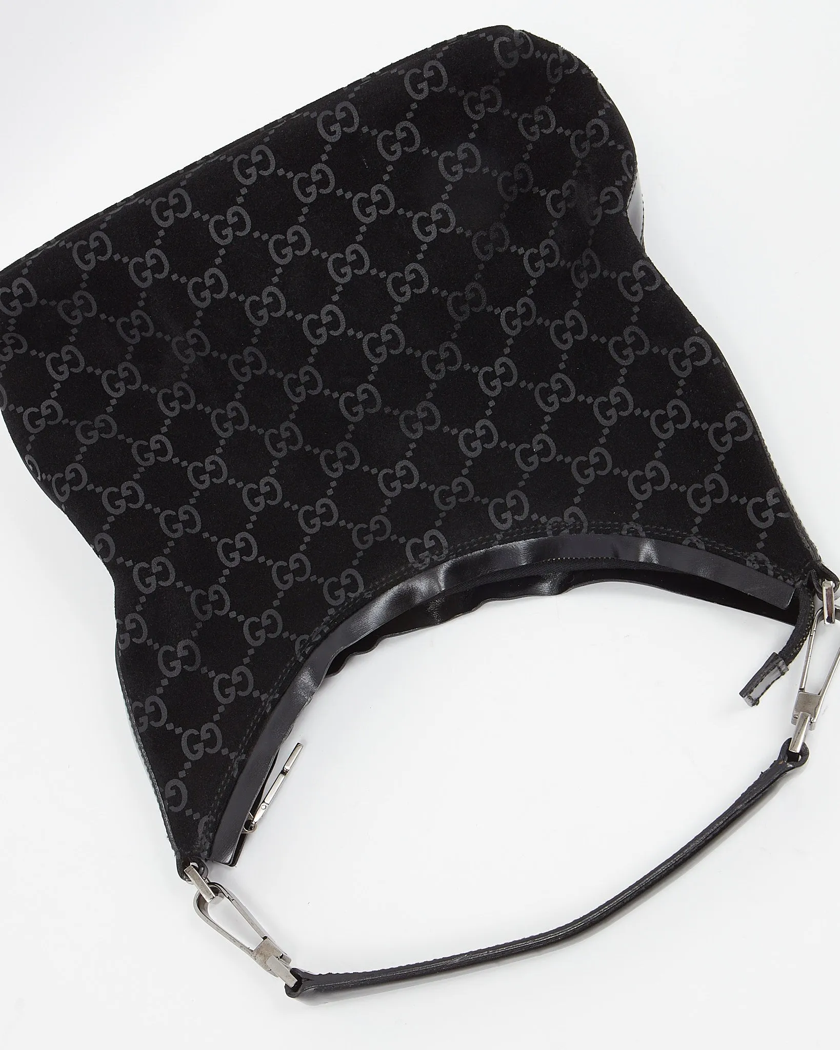 Gucci Black Velvet / Grey Guccissima Small Hobo Shoulder Bag