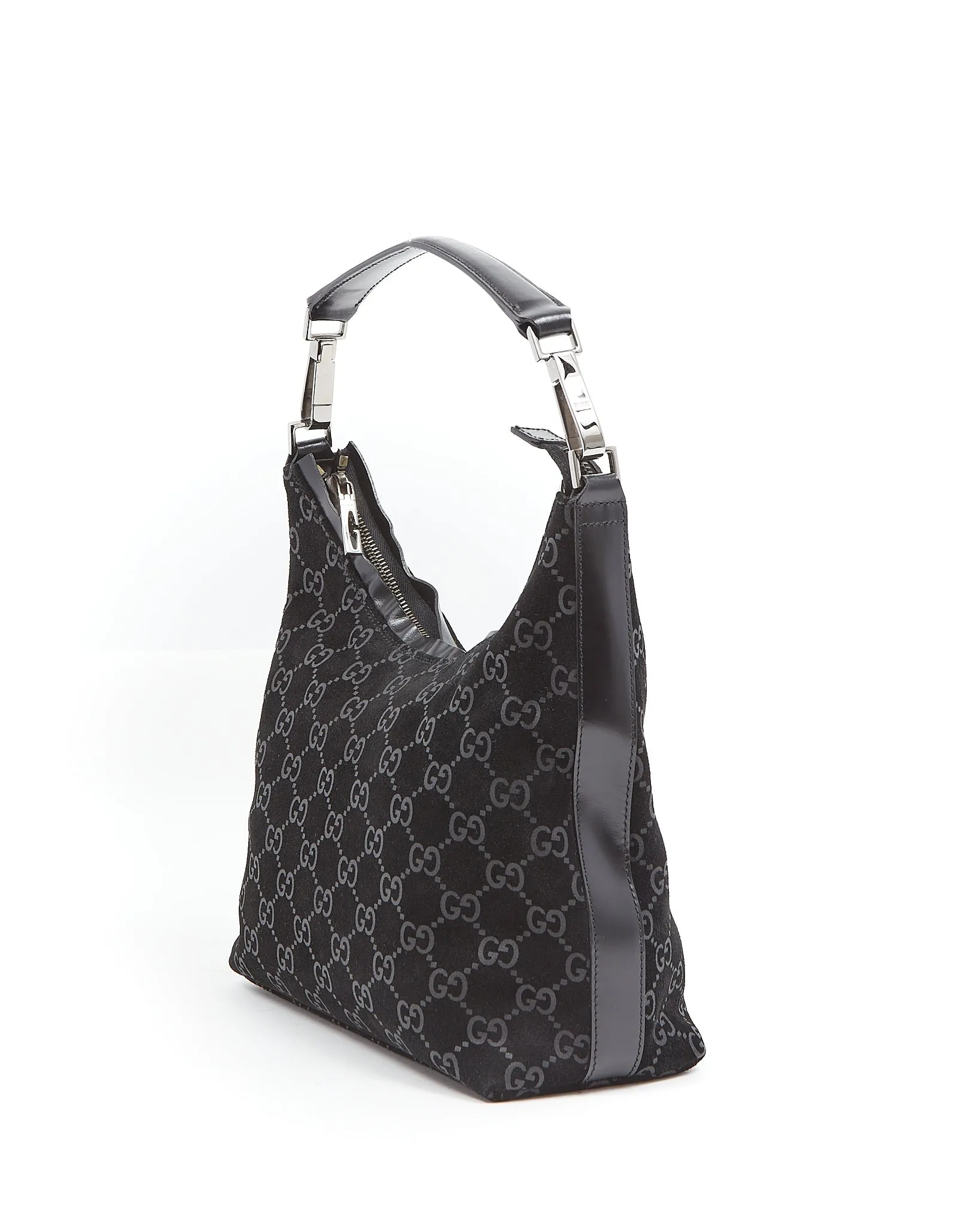 Gucci Black Velvet / Grey Guccissima Small Hobo Shoulder Bag